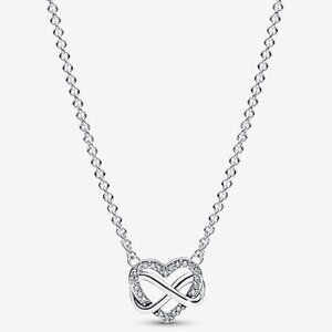 Pandora Sparkling Infinity Heart Collier Necklace Sterling Silver w Dust Bag NIP
